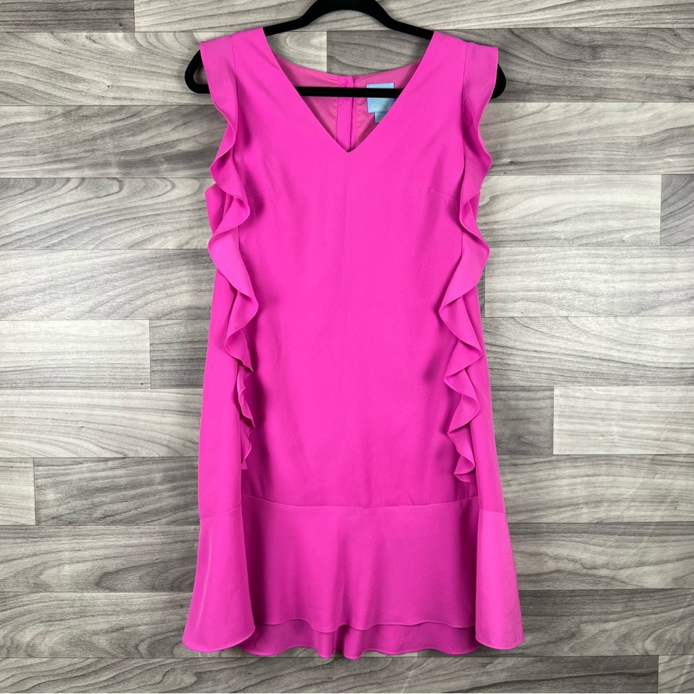 CeCe Brand Womens Pink V-neck Ruffle Sleeveless Dress